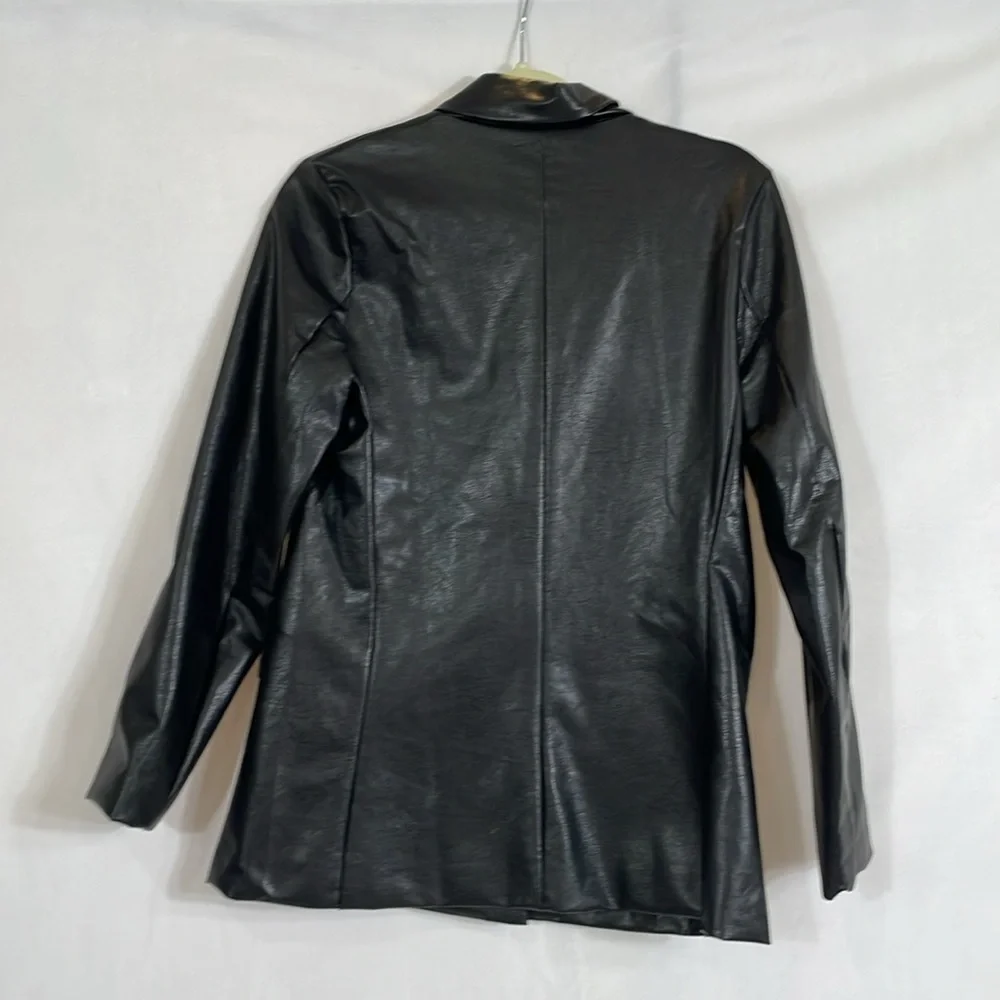 NWT Princess Polly Ellen Faux Leather Blazer Jacket Size S/M Black Tailored - Picture 3 of 10